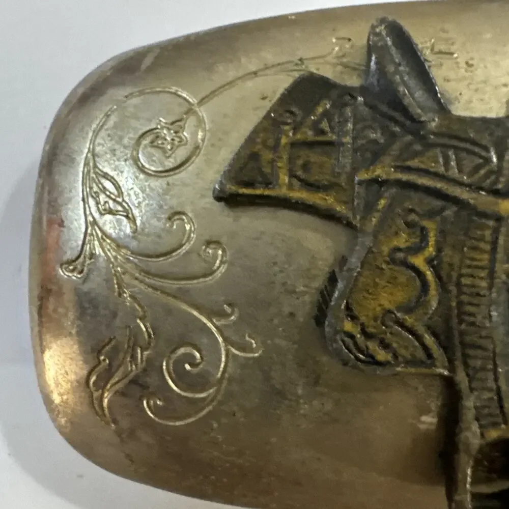 Vintage Western Belt Buckle Silver Engraved Ornate Brass Spinning Kinetic Saddle